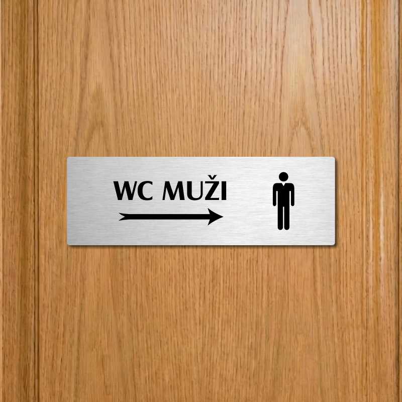 WC muži vpravo, 200x66mm, stříbrná popiska s okrasným rámečkem  